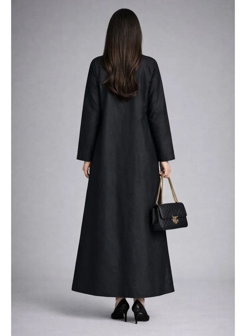MSquare Fashion  Luxury Black Taffeta Abaya with Minimalist Thread Work for Women | Best Price UAE